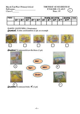 Đề kiểm tra học kỳ 1 môn Tiếng Anh Lớp 5 - Đề 4 - Năm học 2014-2015 - Trường TH Ngô Văn Nhạc